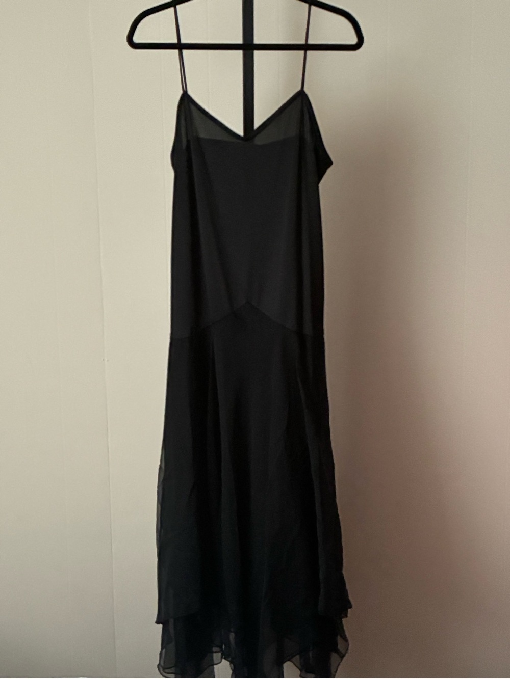PW3, Black Slip Midi Dress with Sheer Layering